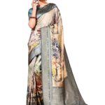 Women's Bamboo Silk Floral Printed Saree With Printed Blouse Piece
